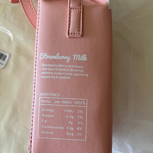 LUI SUI Girl's Fruits one Wallet Shoulder Pink Bag Strawberry Milk Size 4x10x3,5 - Picture 4 of 13